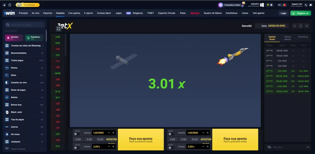 JetX no 1win Cassino