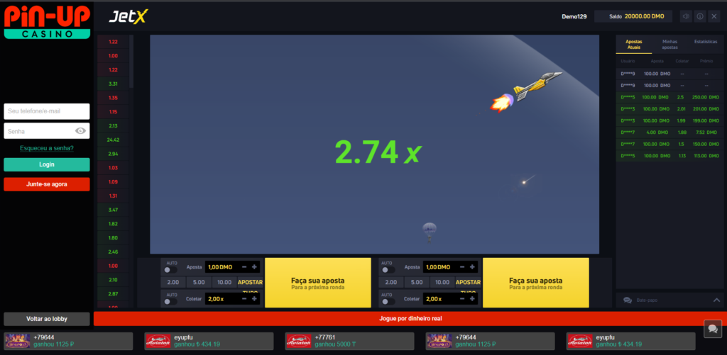 JetX no Pin-up Cassino