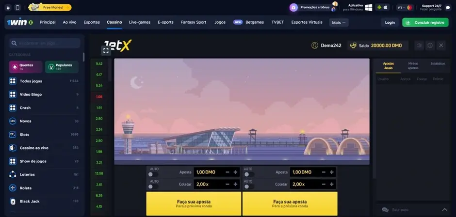 Jogo JetX no 1win casino