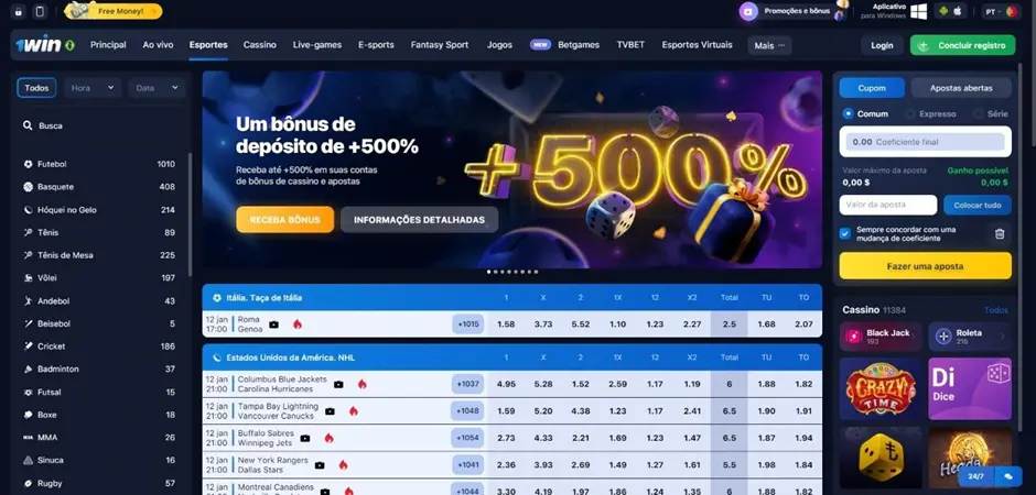 Apostas no casino 1win