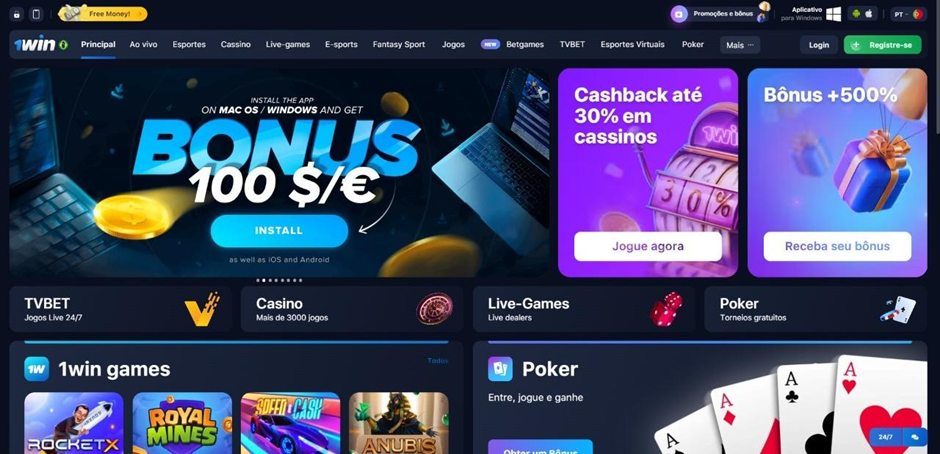 Menu principal do 1Win Casino