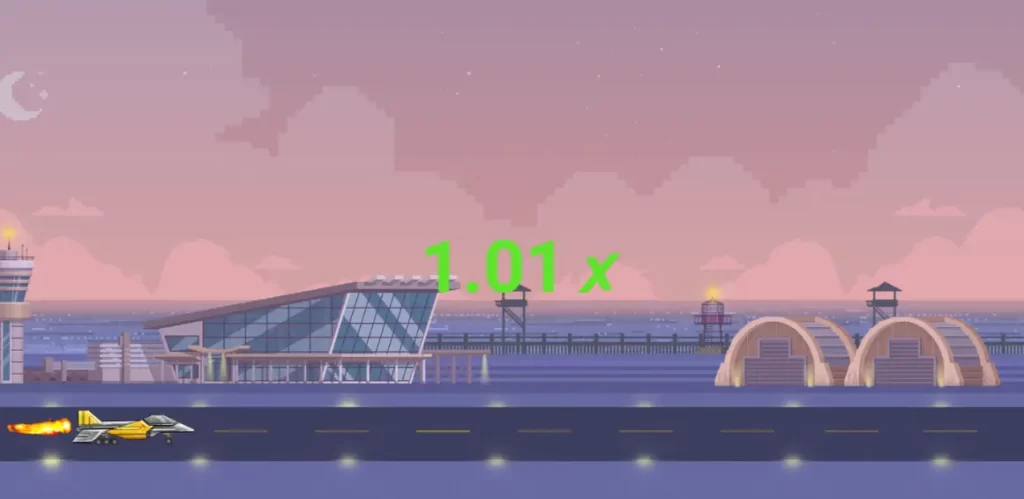Tela inicial do jogo JetX com foguete decolando e multiplicador Tela inicial do jogo JetX com foguete decolando e multiplicador